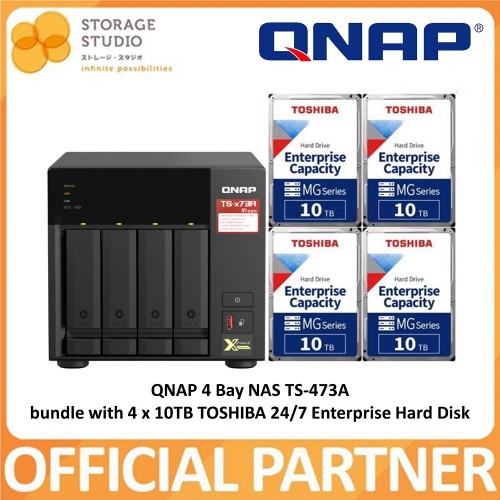 QNAP 4 BAY NAS TS-473A bundle promotion with 4 x TOSHIBA Nearline Enterprise 10TB Hard Disk. Singapore Local Warranty